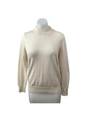 Tera Vera Women's Cream Long Sleeve Mock Neck Sweatshirt Sweater Top Size M